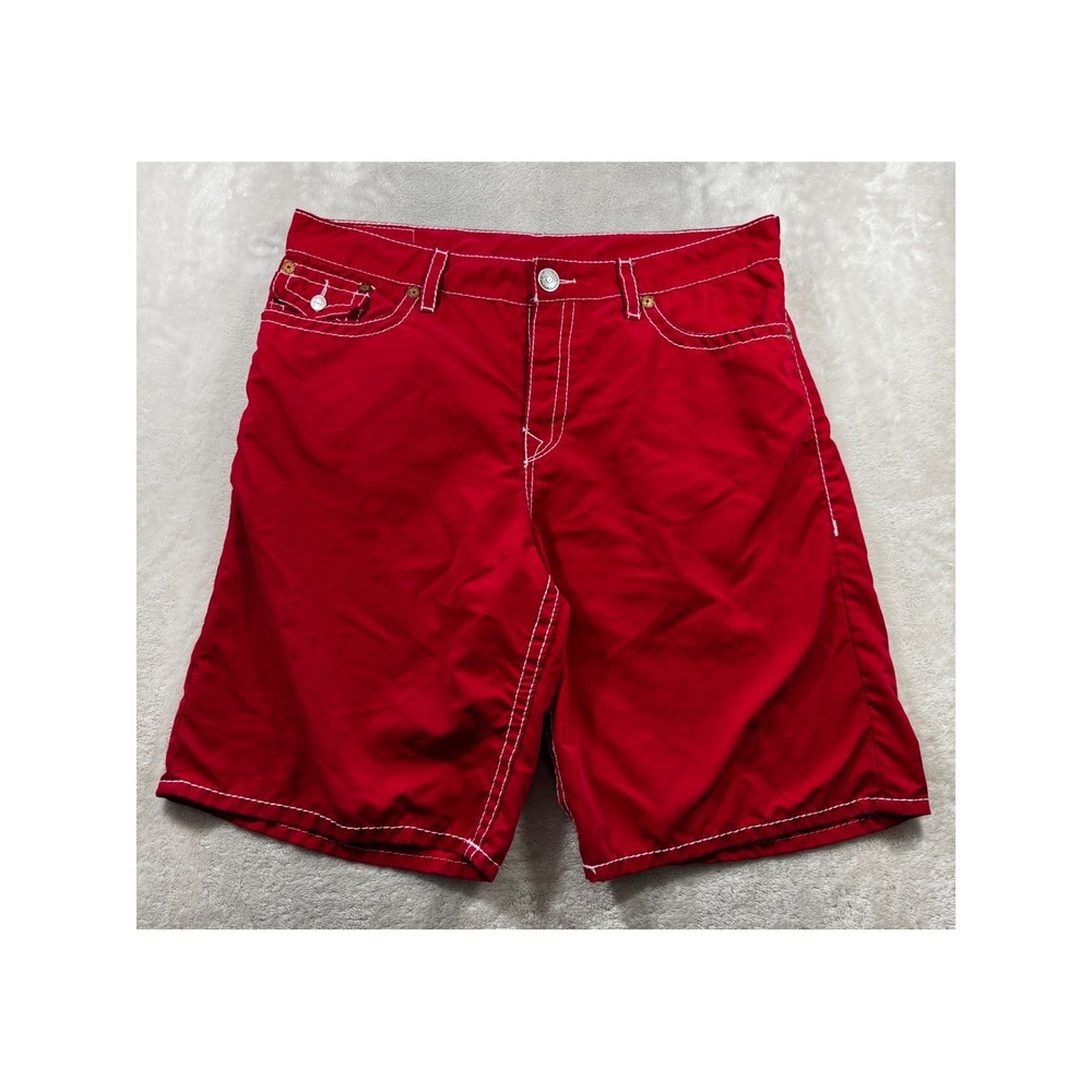 True Religion Mens Surf Contrast Stitch Red Board Shorts 42 Meas: 41x12